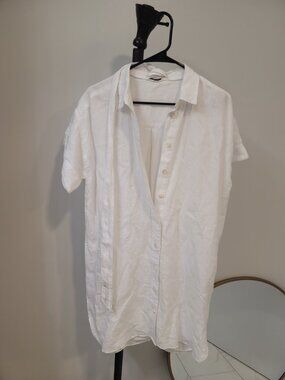 J. Crew Factory White Linen Button-Down Mini Shirt Dress